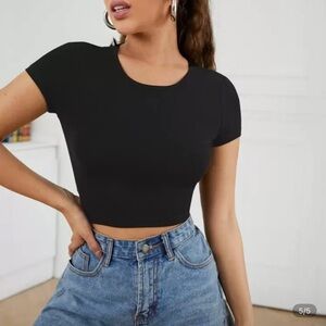SHEIN EZwear Solid Tie back cropped tee